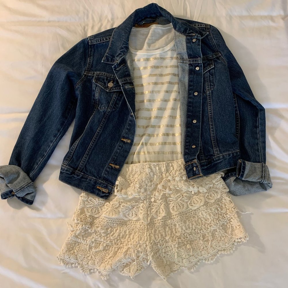J. Crew Gold and Cream Striped Tissue Tee